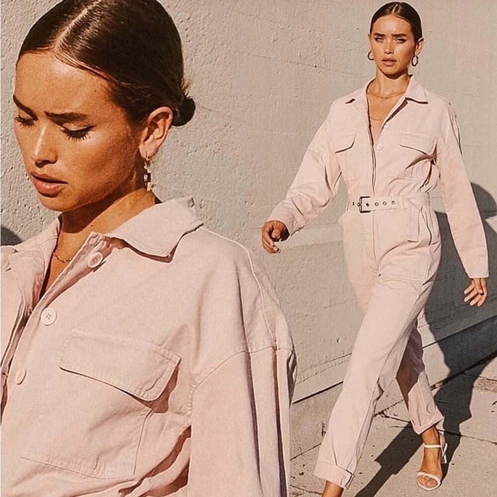 Pistola Pink Celia Long Sleeve Utility Jumpsuit in Vintage rose pink XS